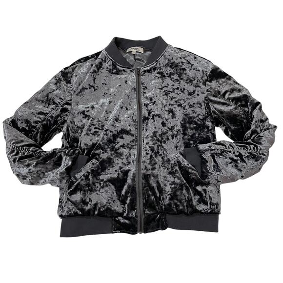 Charlotte Russe Velvet Bomber Jacket - Gray - Medium - Picture 1 of 11